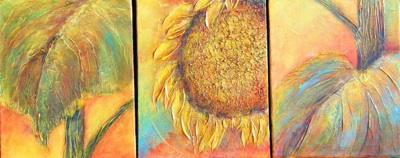 Sunflower & Leaves (triptych)